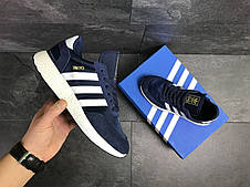 Чоловічі кросівки Adidas Iniki,замшеві,сині з білим, фото 2