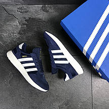 Чоловічі кросівки Adidas Iniki,замшеві,сині з білим, фото 3