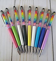 Ручка шариковая поворотная №473 "Touch pen-Сваровски цветные камни" стилус, латунь