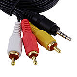 AV кабель Jack 3.5 to 3RCA 3 метри для телевізора Кабель RCA тюльпан для передачі відео та аудіо сигналу, фото 2