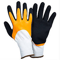 Перчатки трикотажные с двойным латексным покрытием р10 (желто-черные манжет) Sigma 9445621