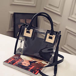 Жіноча прозора сумка+косметичка, чорна