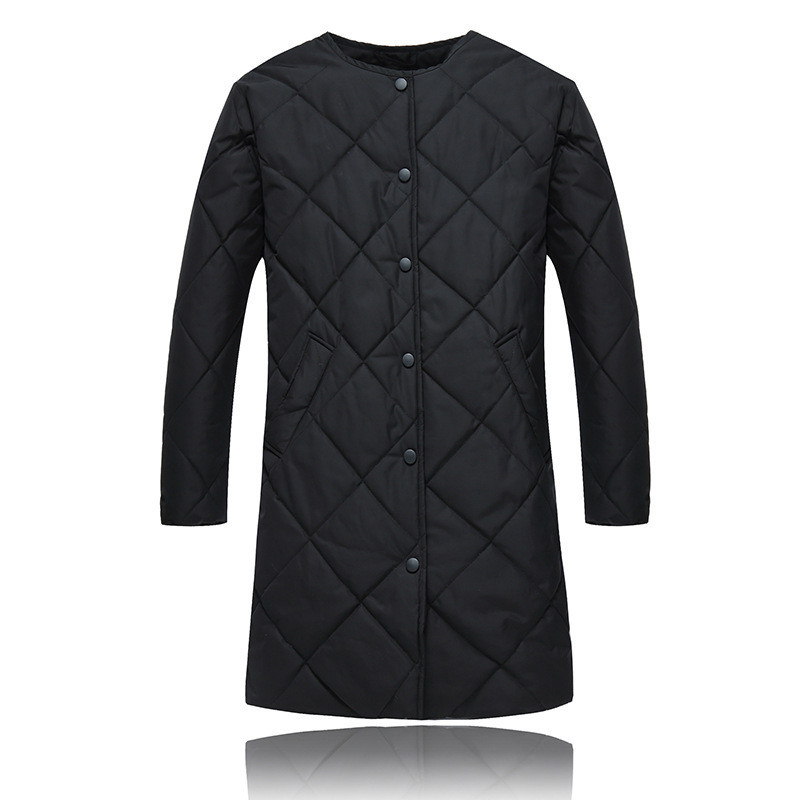 Жіночий подовжений стьобаний пуховик чорного кольору, фото 1