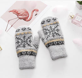 Жіночі зимові рукавички сірі з малюнком
