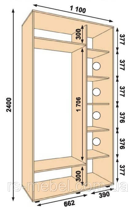 Шафа-купе 1100х600х2400, 2 двері (Алекса), фото 1