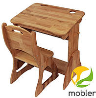 Комплект учнівська парта Розтушка з шухлядою + стілець (ширина 60 см) дерево бук ТМ Mobler