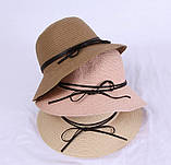 Панамка пляжна капелюшок з стрічкою бежевого кольору, фото 4