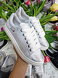 Жіночі білі шкіряні кеди зі сріблястим напиленням SILVER, фото 2