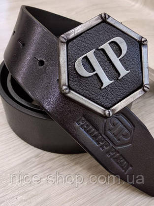 Ремінь Philipp Plein шкіряний, чорний, фото 4