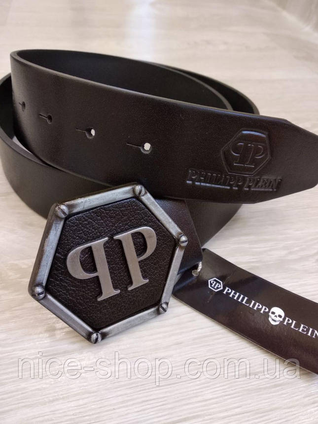 Ремінь Philipp Plein шкіряний, чорний, фото 1