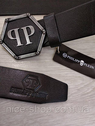 Ремінь Philipp Plein шкіряний, чорний, фото 6