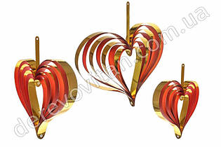Підвіски для декору "Серце", червоно-золоті, 4 шт., 10-15-20-25 см
