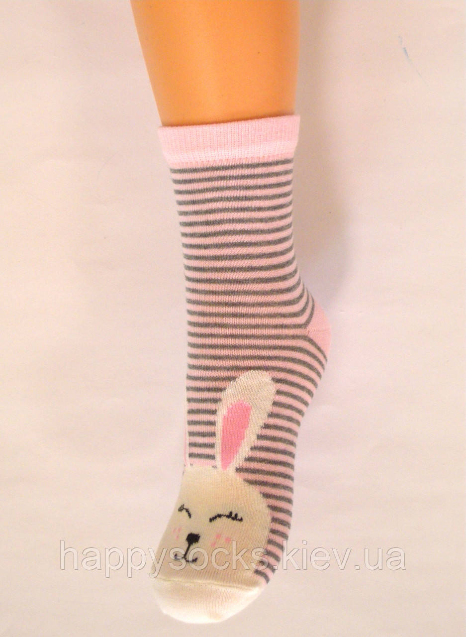 Дитячі бавовняні шкарпетки в смужку з зайцем