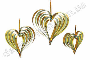 Підвіски для декору "Серце", золоті, 4 шт, 10-15-20-25 см