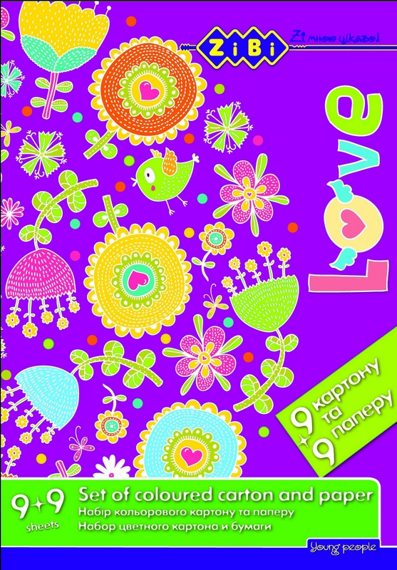 Картон кольоровий ZiBi A4 9л карт + 9л папери ZB.1968