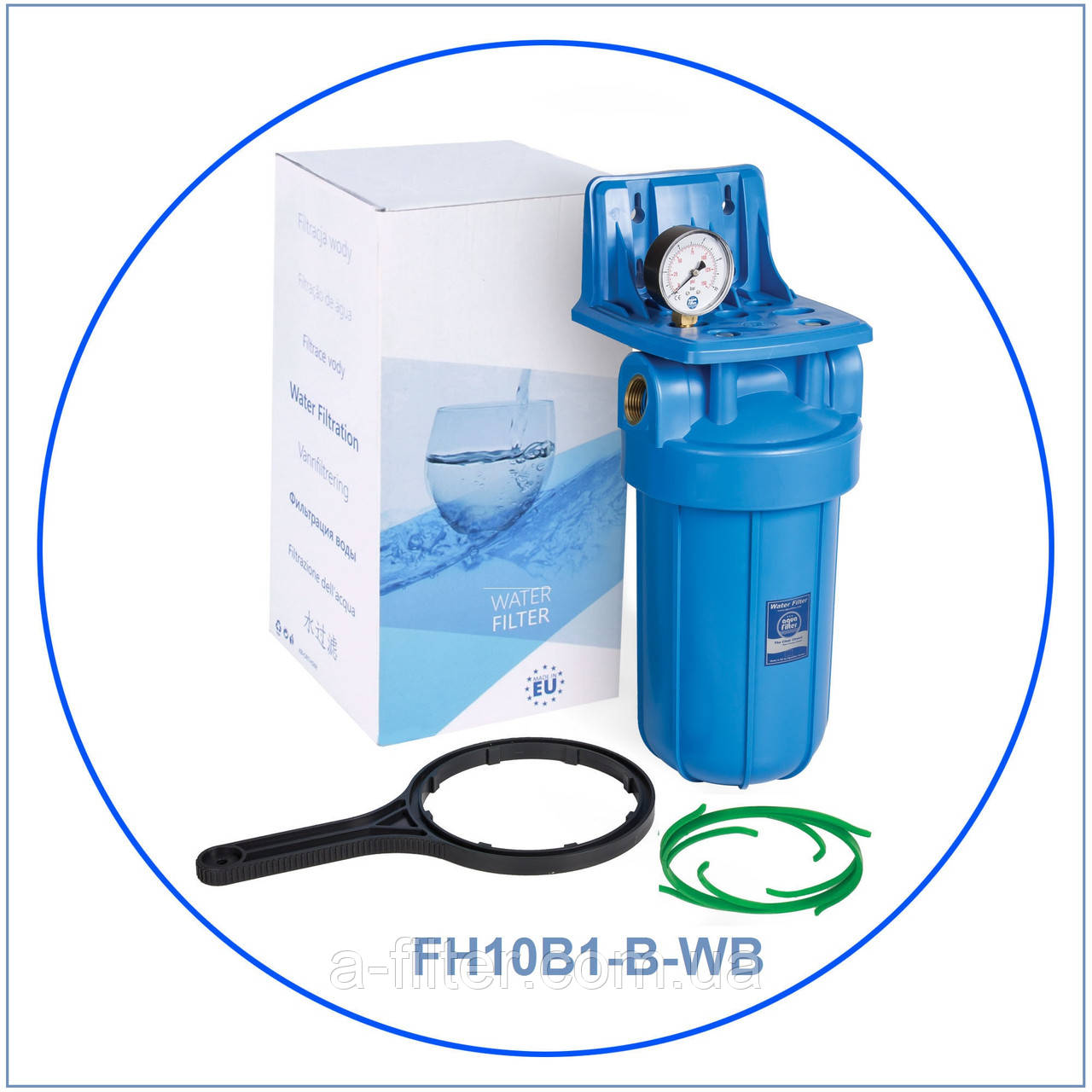 10" Синій оновлений посилений натрубний корпус фільтра типу "Big Blue", латунна різь 1", фото 1