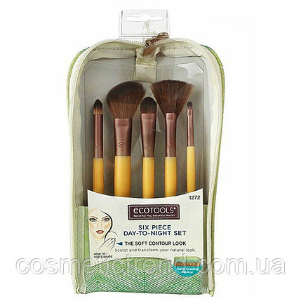 Набір пензлів для макіяжу EcoTools Six Piece Day-To-Night Set 1272 (5 пензлів + косметичка/клатч), фото 1