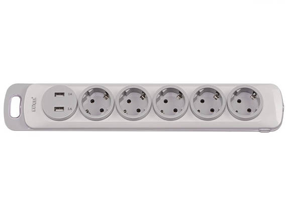 Колодка Luxel Nota 5 розетки із заземленням та вимикачем +2 USB (4371), фото 1