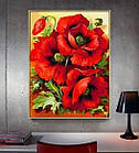 Алмазна вишивка Вогняні маки 30х40 см, повна викладка, квадратні стрази Huacan, фото 6