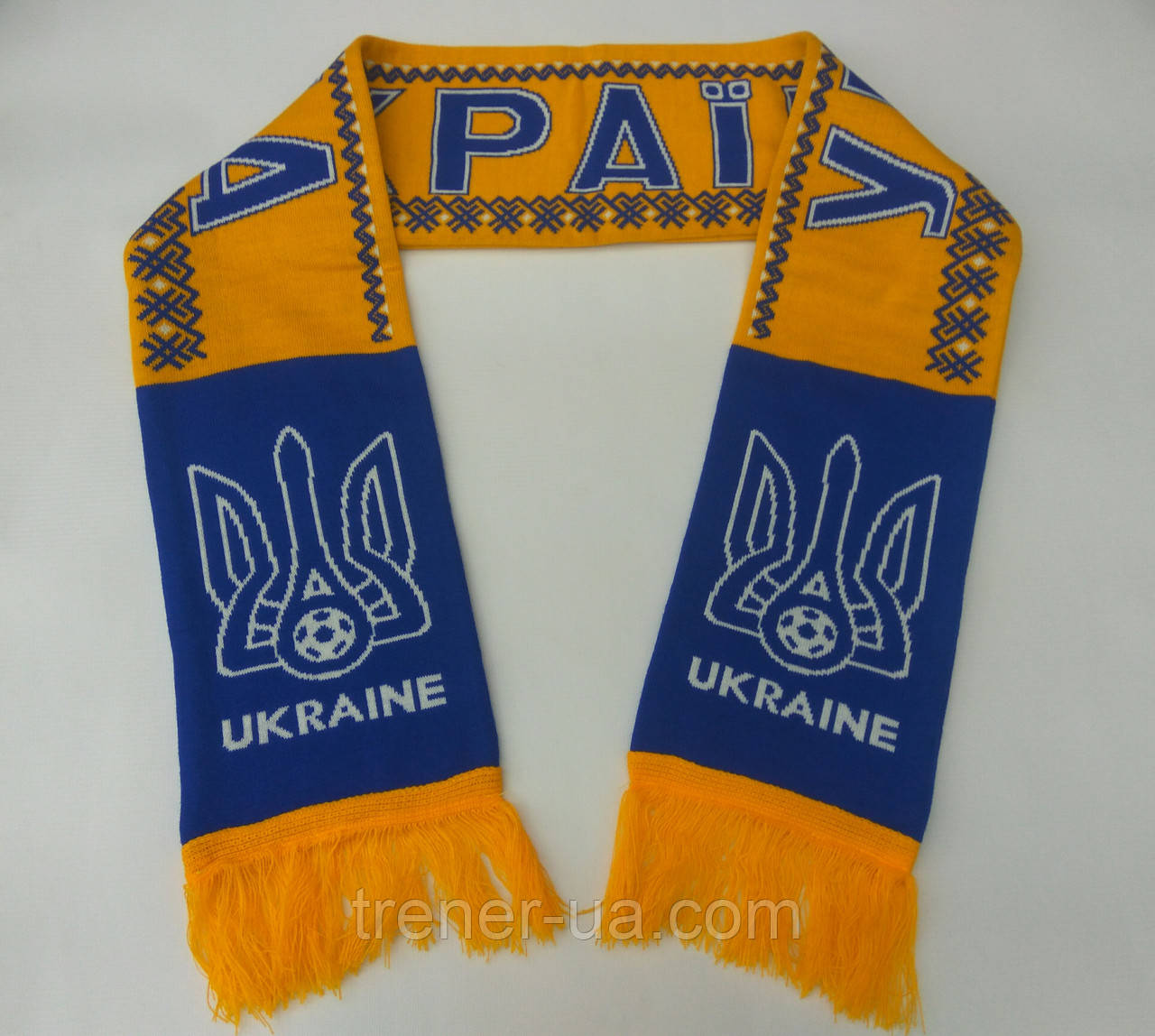 Шалик Україна жовто-синій/шарф в'язаний сувенірний Україна/шарф для уболівальників футболу/атрибути футбольних фанатів