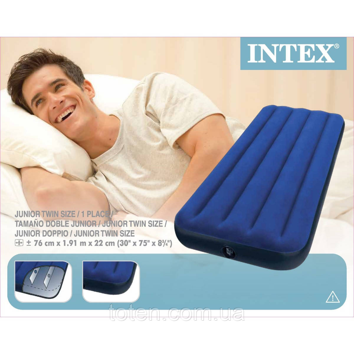 Матрас надувной односпальный, для сна и отдыха, размер 76 x 191 x 25 cм, велюровая поверхность - фото 5 - id-p37680661