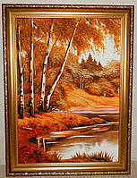 Картина из янтаря Пейзаж с берёзками