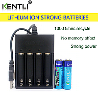 KENTLI АА литий-ионный аккумулятор пальчиковый 3000mWh 1.5В + зарядное устройство
