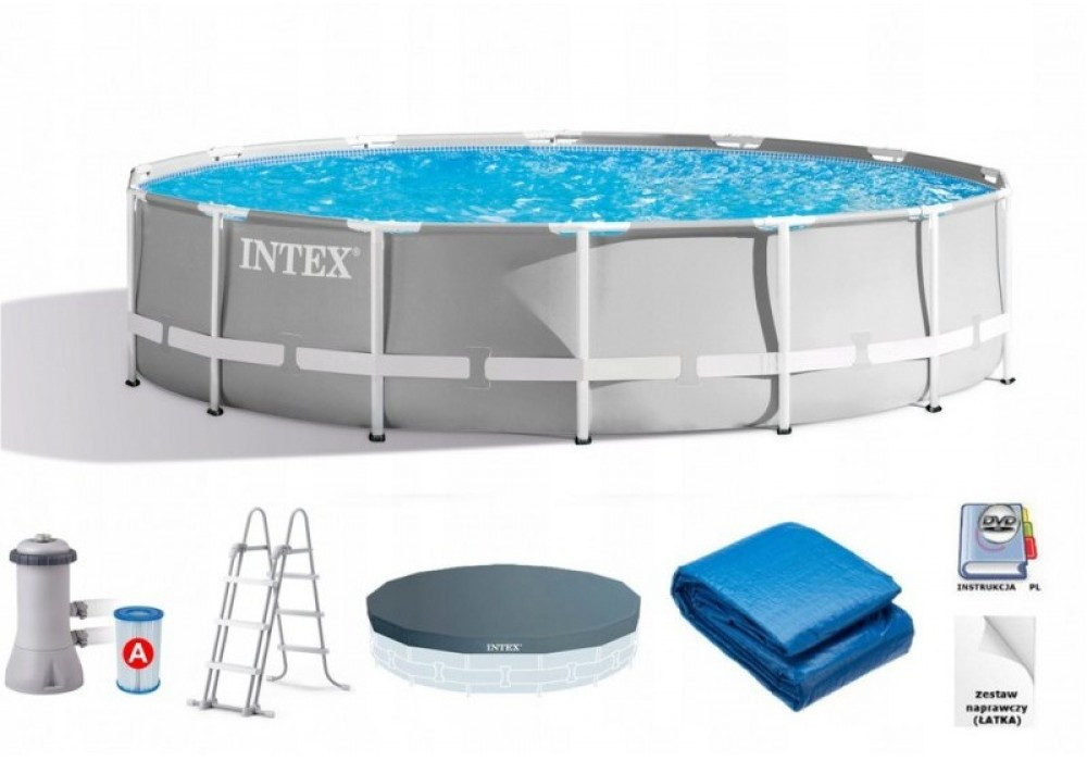 Басейн каркасний Intex 26720, 427-107 см, фільтр-насос, сходи, підстилка, тент