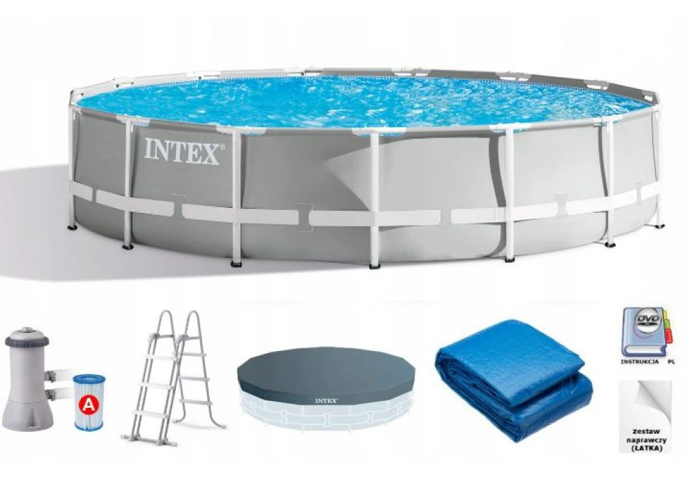Басейн каркасний Intex 26724, 457-107 см, фільтр-насос, сходи, підстилка, тент