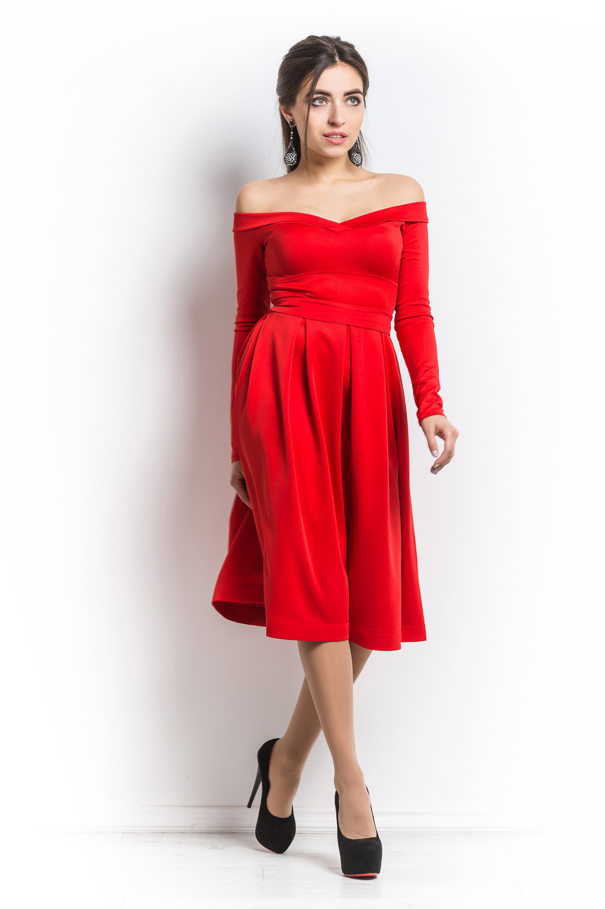 Женское платье с открытыми плечами красное снежанна размер 42,44 (ID ...
