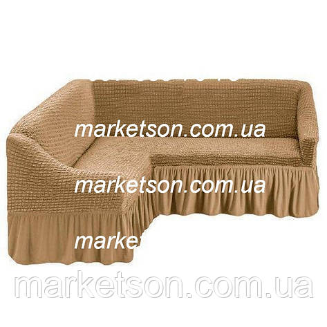 Універсальний натяжний чохол на кутовий диван із рюшем, фото 1