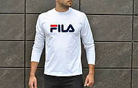 Стильная мужская футболка Fila с длинным рукавом джерси в стиле фила белого цвета