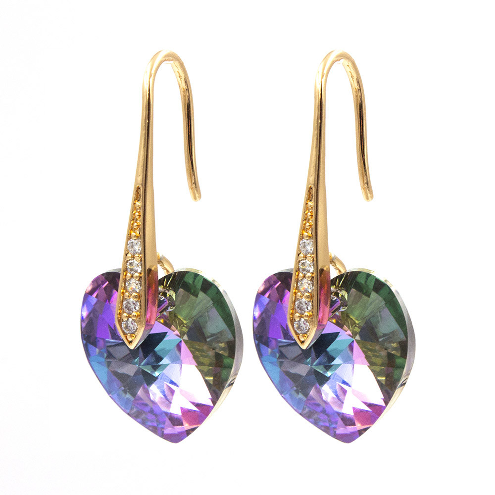 Сережки «Серця» лім. позолота Swarovski Crystals 3 см, фото 1