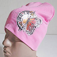 Шапка на дівчинку демісезонна з годинником, шапка подвійна, рожева, Україна