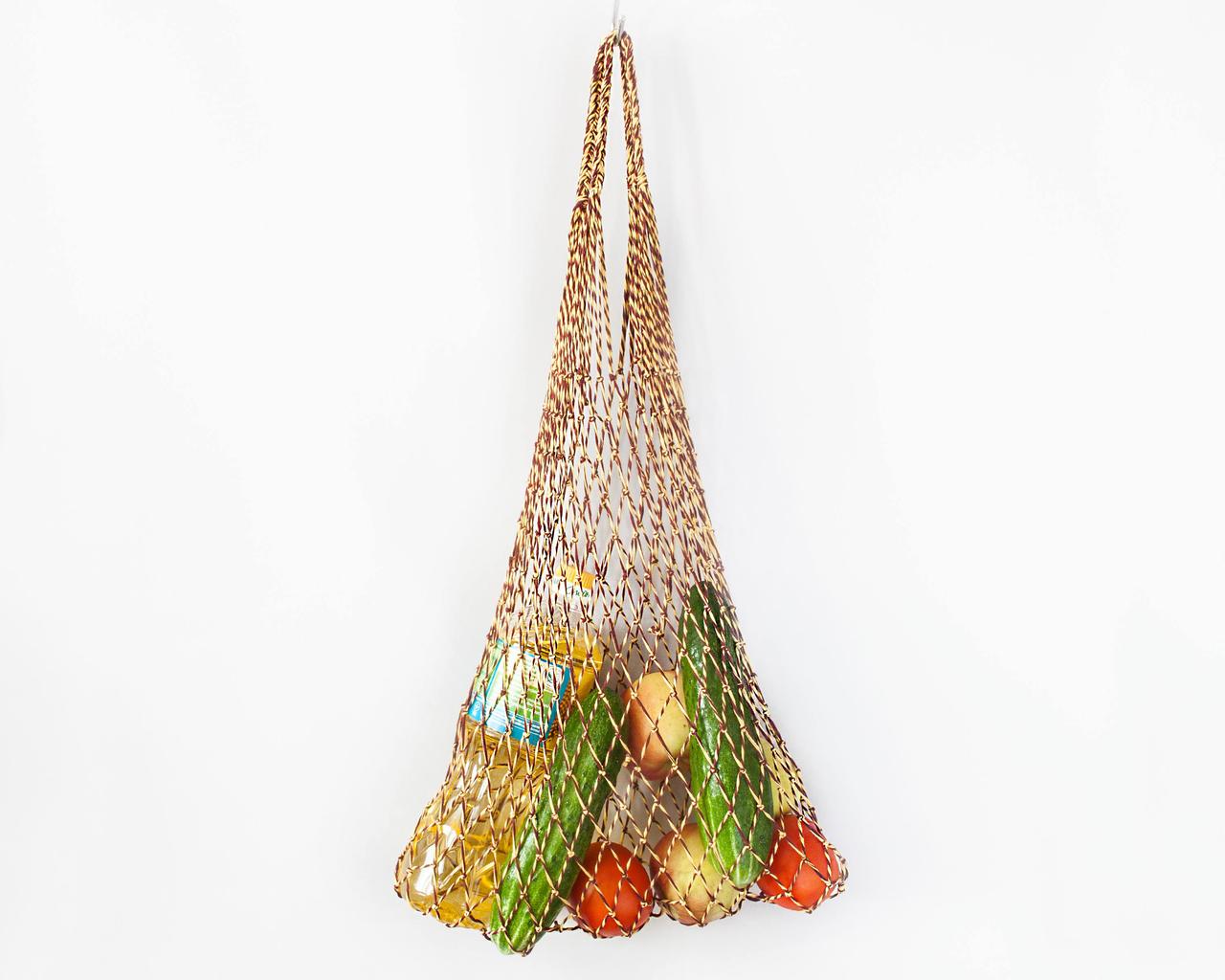 Красива сумка ручної роботи для покупок "Авоська" жело-вишнева до 20 кг.