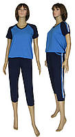 Костюм женский спортивный / футболка и бриджи 19018 Lampas Blue стрейч-коттон