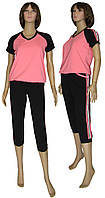 Костюм женский футболка и бриджи 19018 Lampas Pink стрейч-коттон 48-50