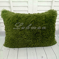 Чехол для подушки травка 50х70 см. | Декоративные пушистые наволочки для интерьера, цвет оливковый