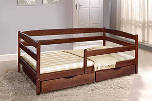 Ліжко Єва 90 х 200 см + ящики + бічна планка, (горіх темний)