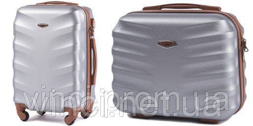 Дорожній чемодан малий + кейс сумочка Exlusive WINGS 402 55х38х23см Валіза ручна кладь з кейсом , срібний, фото 1