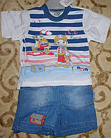 Костюм футболка+шорты джинс для мальчика "пират" синий рост 86-98