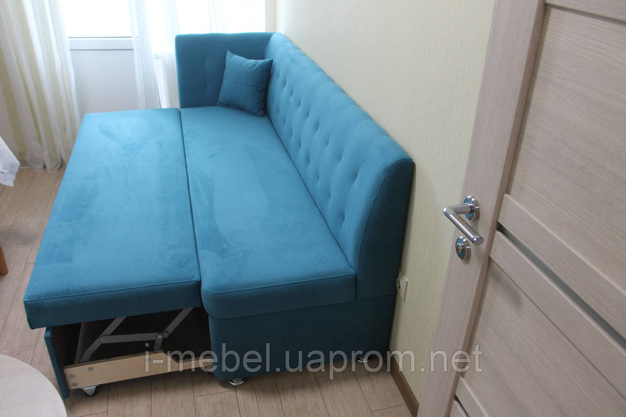 Кутовий диван зі спальним місцем для вузької кухні (Блакитний)
