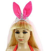 Фата на дівич-вечір з короною та вушками кролика