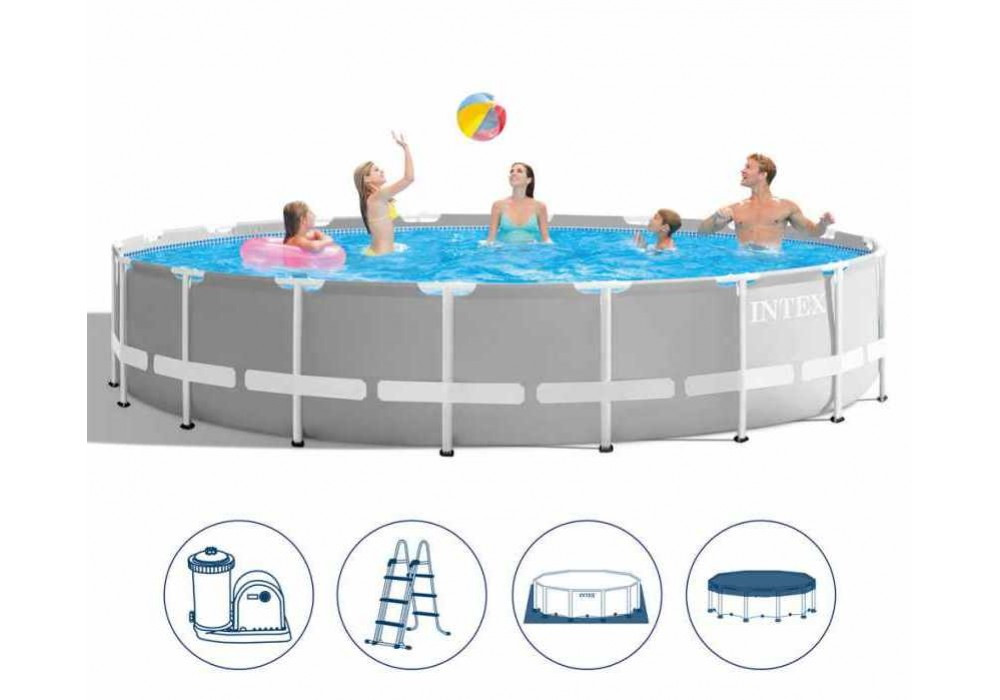 Басейн каркасний Intex 26756 , 610 х 132 см з фільтр-насосом, сходи, тент, підстилка