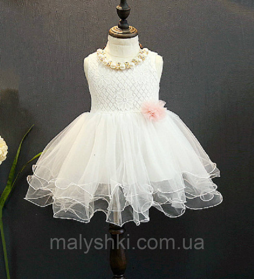 Ошатна сукня для дівчинки з пишною спідницею розмір 116 білого кольору, фото 1