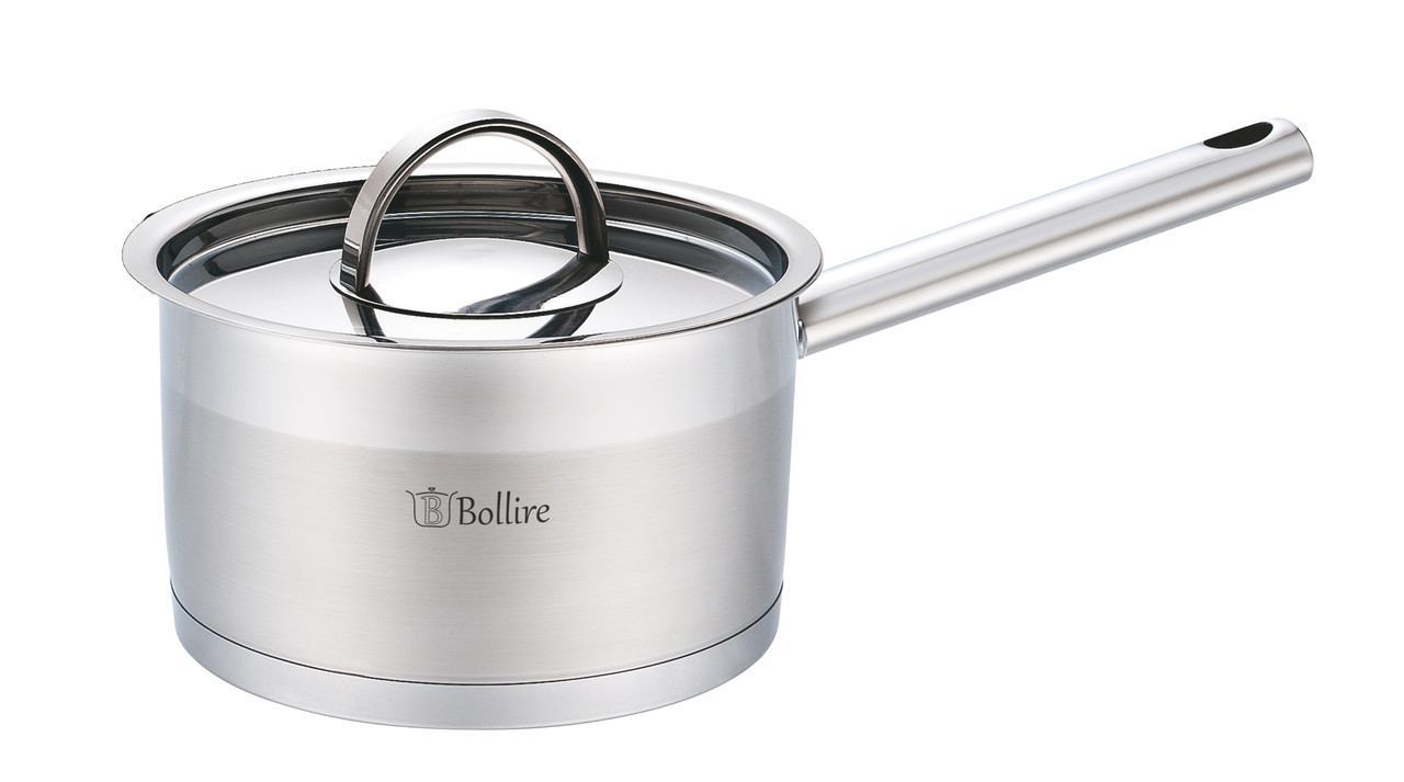 Ковш кухонний Bollire BR-2301, 1.8 л, 16 см, з нержавіючої сталі з кришкою, для всіх типів плит