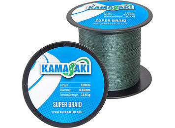 Шнур Kamasaki Super Braid Green 1000м 0.15мм 11.6кг