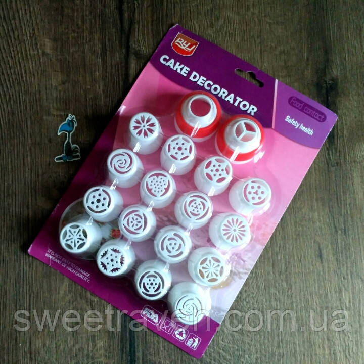 Набір кондитерських насадок із 16 з 2 перехідниками, фото 1