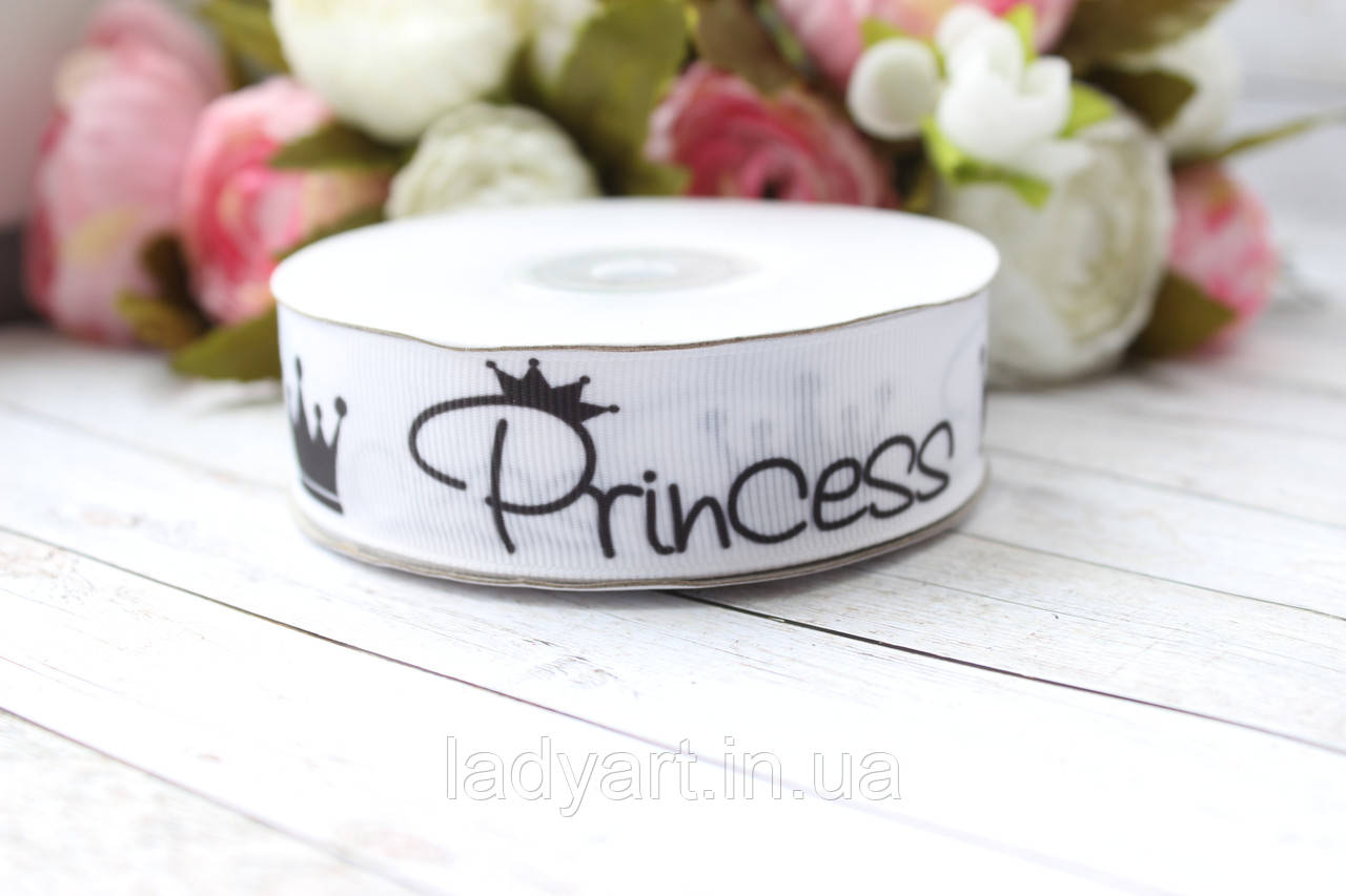 Репсова стрічка з малюнком 2.5 см "Princess" , 25 ярд, оптом