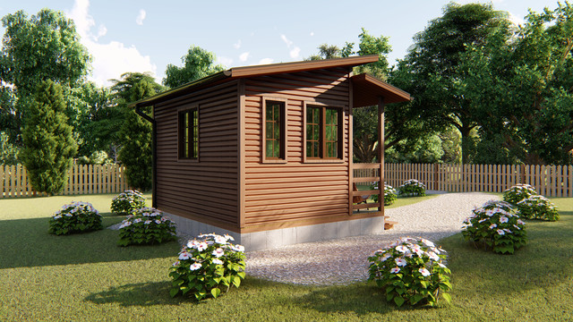 Садовий каркасно-щитовий будинок 4х3,4 м з верандою в скандинавському стилі фото 5